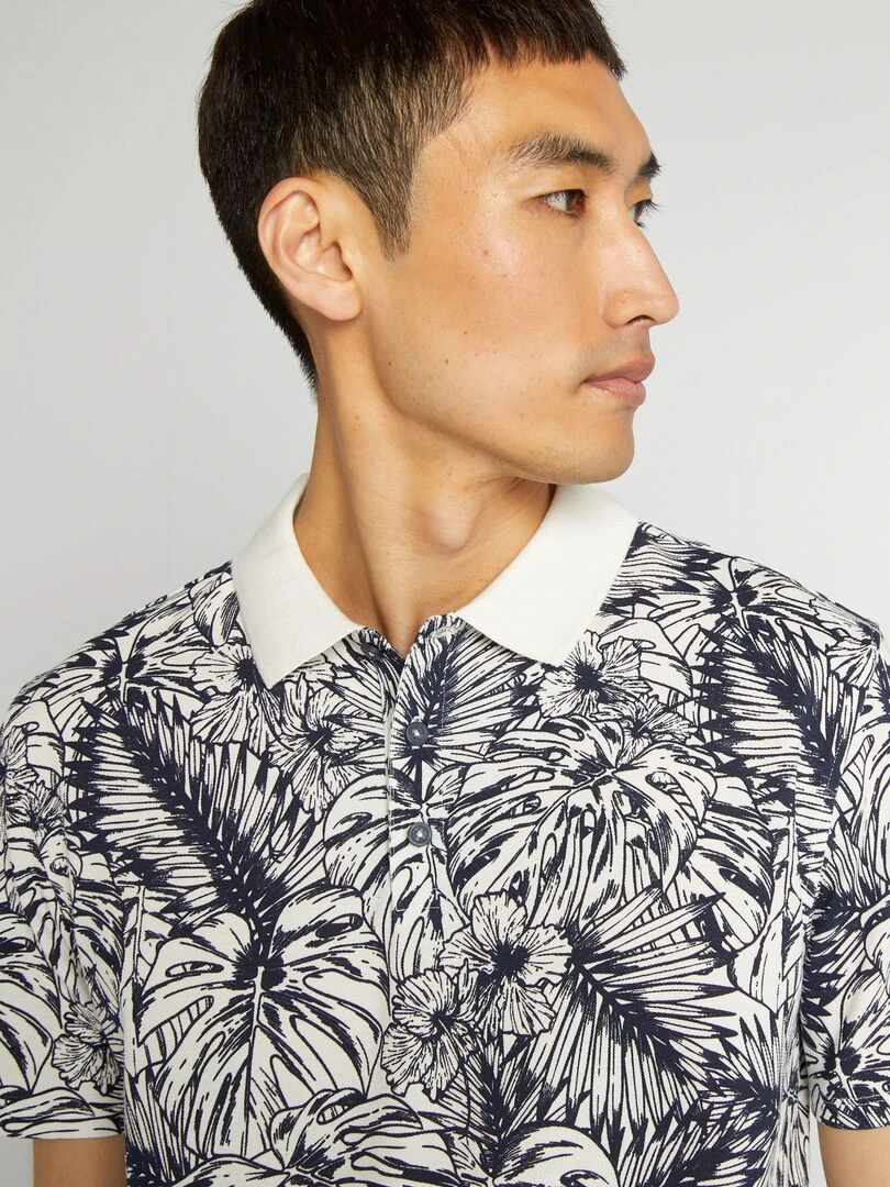 Polo imprimé en piqué de coton   Blanc/noir