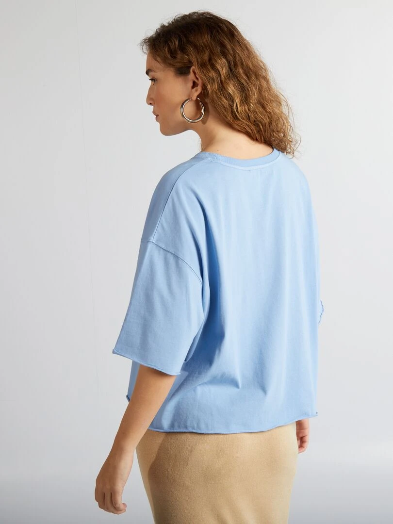 T shirt en coton avec emmanchures descendues   Bleu