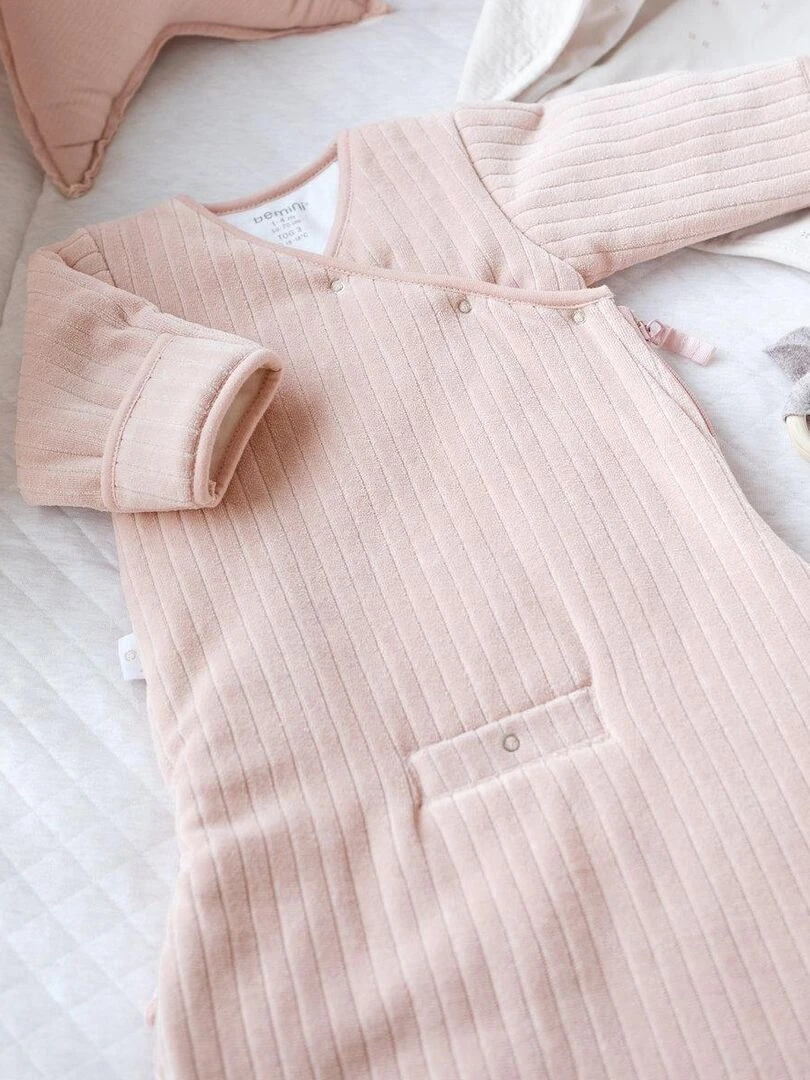 Bemini Gigoteuse avec moufles Pady velvet et jersey Rose clair