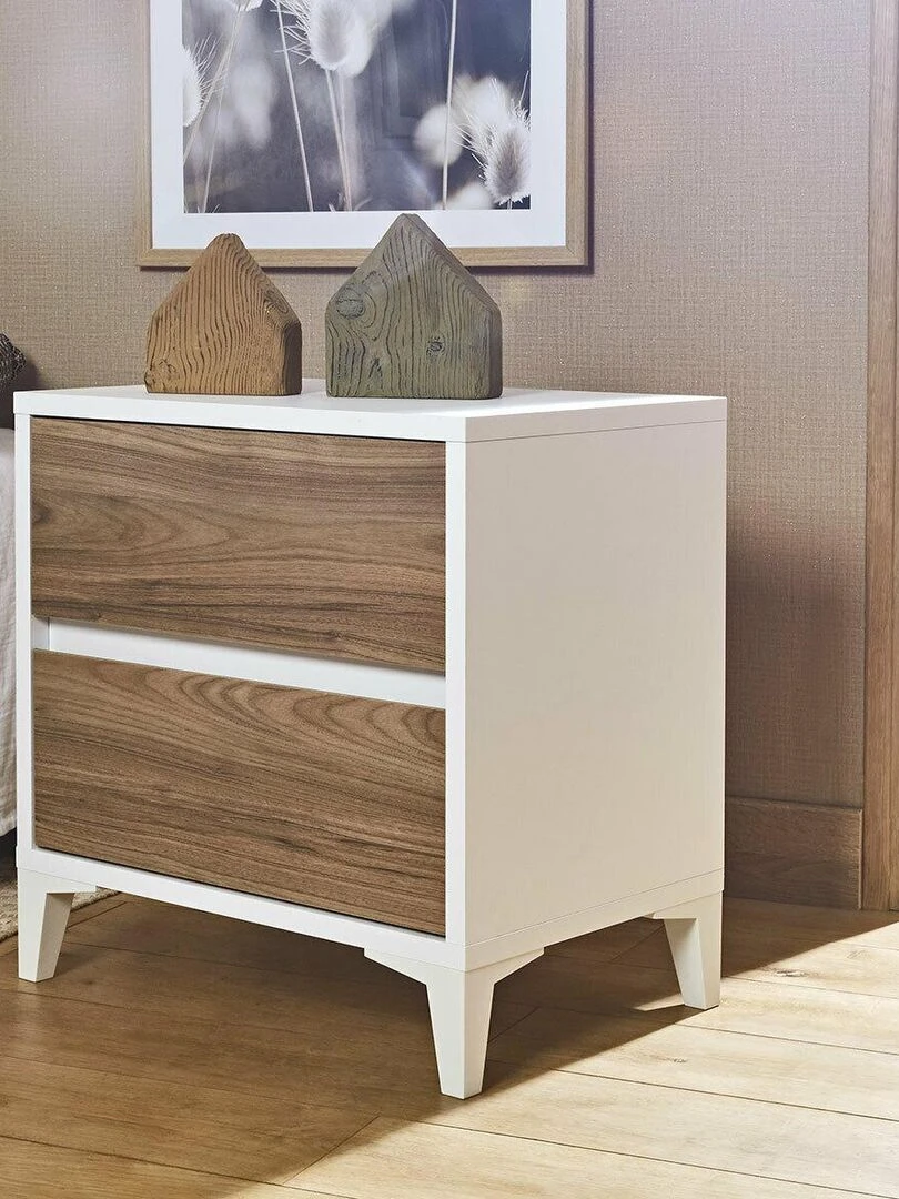 Chevet 2 tiroirs Kira   AKITEN RETAIL   Blanc Marron Blanc