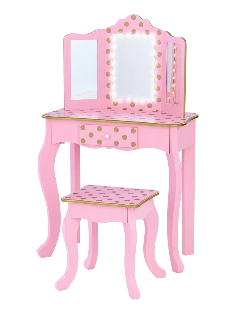 Coiffeuse enfant en bois table maquillage miroir éclairage tabouret Fantasy Fields Teamson Rose