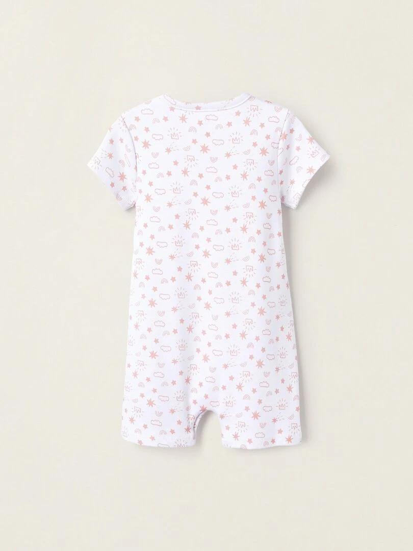 Pyjama Combi Short Imprimé en Coton pour Bébé Fille manches longues Blanc