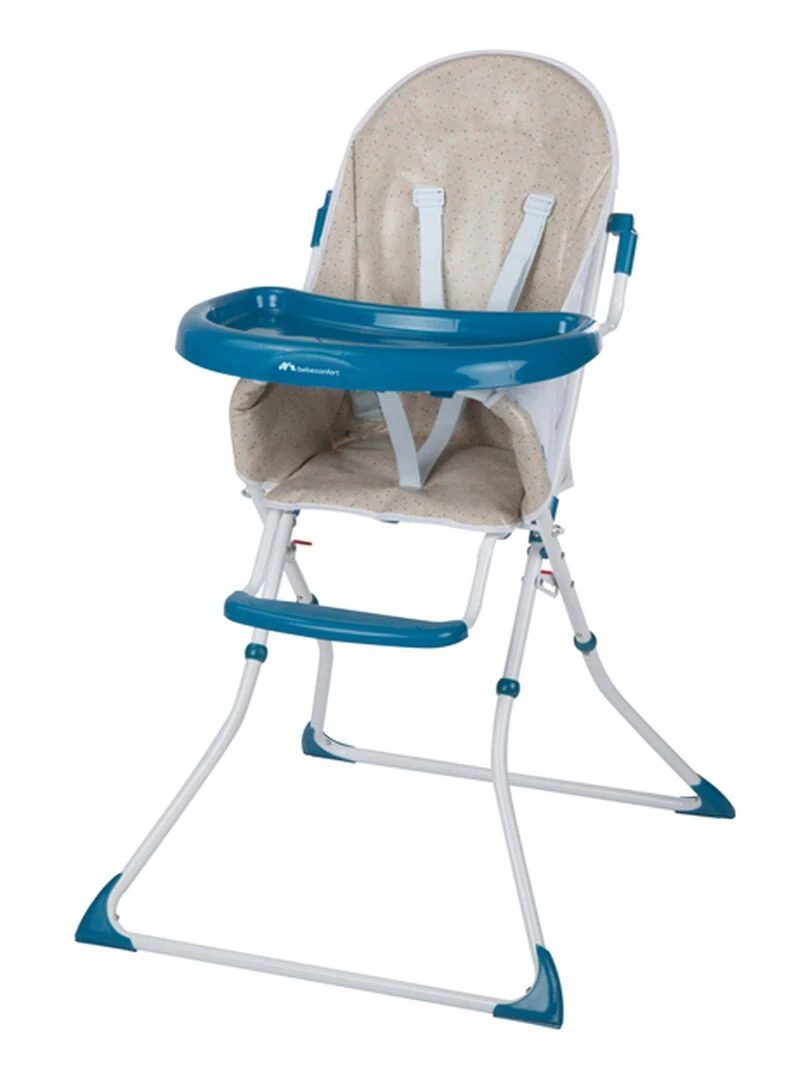 BEBECONFORT Kanji Chaise haute bébé ultra compacte et pliable De 6 mois à 3 ans (15kg) Happy Day Bleu Multicolore