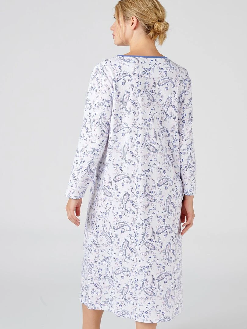 Chemise de nuit en pur coton peigné   Damart   Bleu