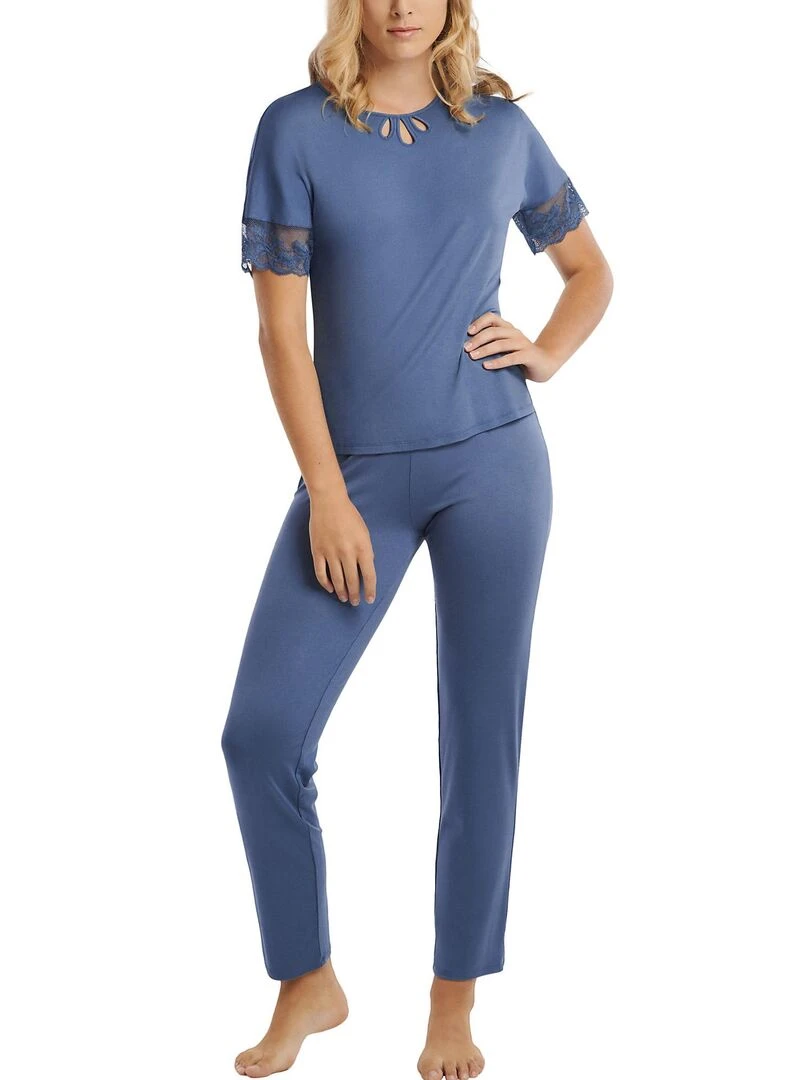 Pyjama pantalon top manches courtes Juliette Bleu