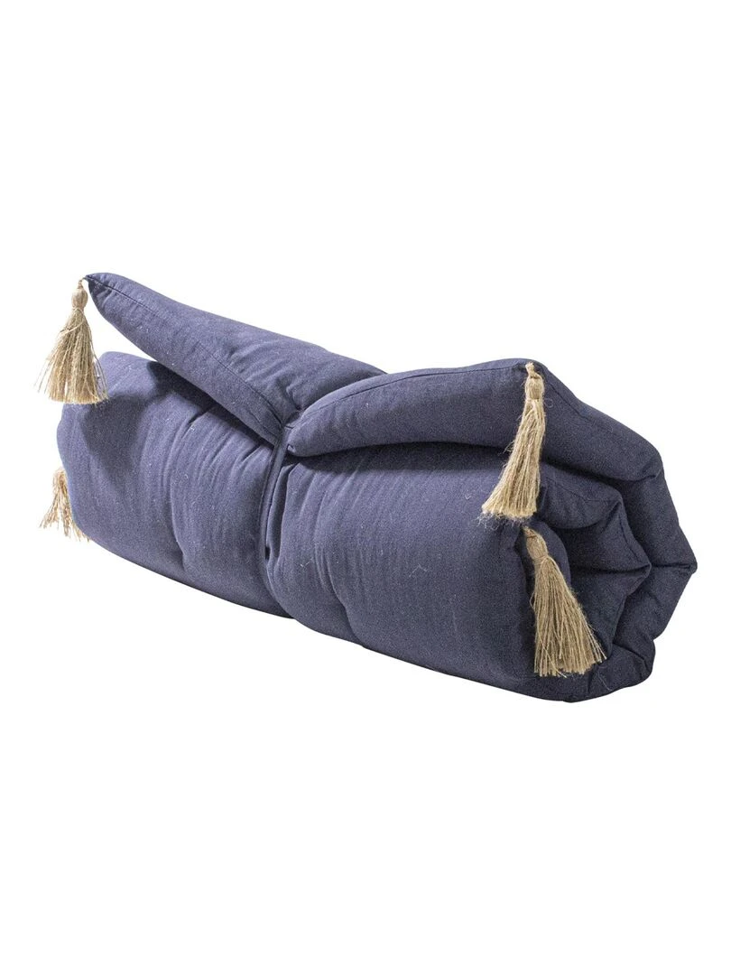 Futon coloré avec 4 pompons en jute Gris foncé