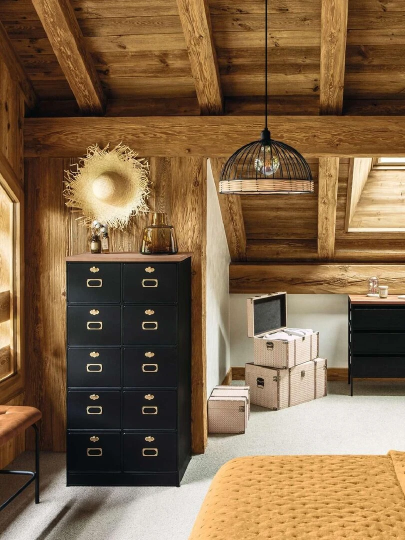 Suspension en métal et rotin   Noir