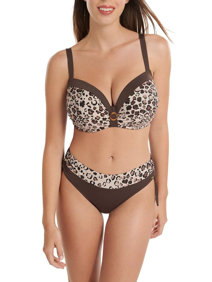Bas maillot slip de bain taille haute côtés réglables Veracruz   Marron