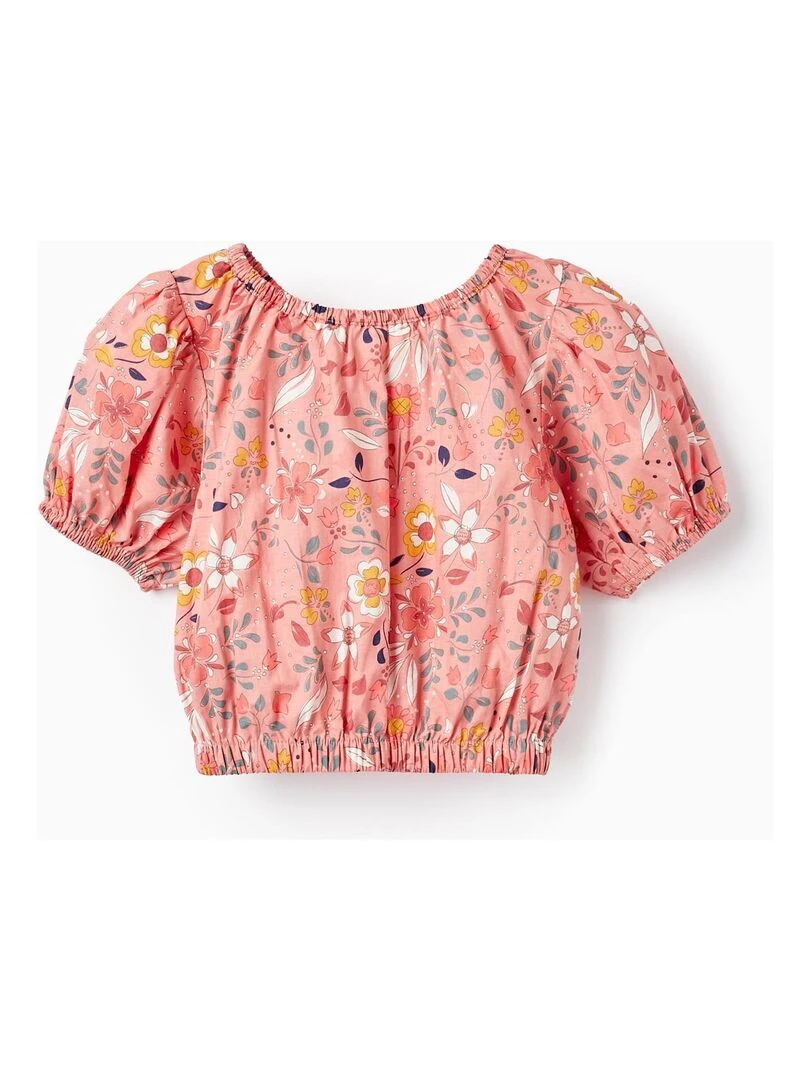 T shirt en style cropped avec motif floral pour fille manches courtes Orange clair