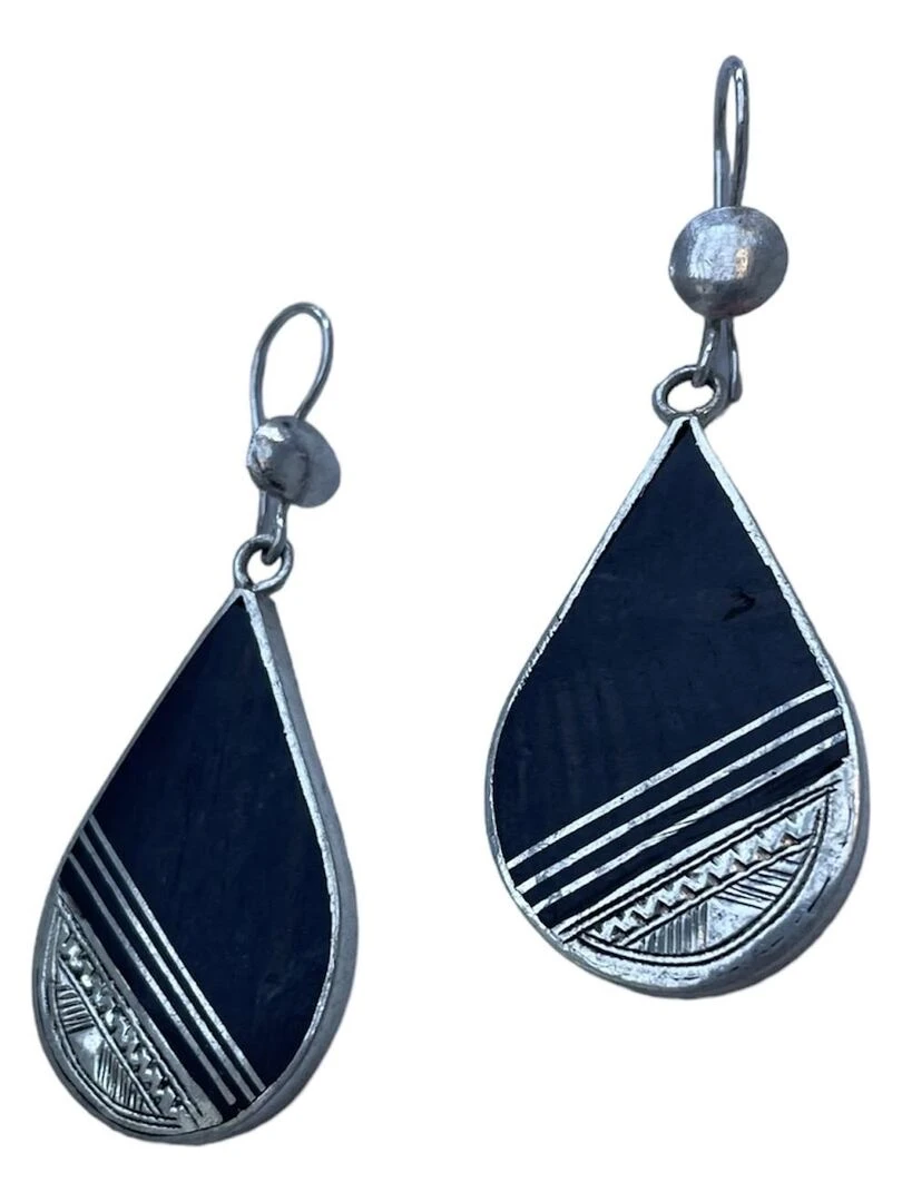 Boucle d'oreille touareg goutte ébène Marron