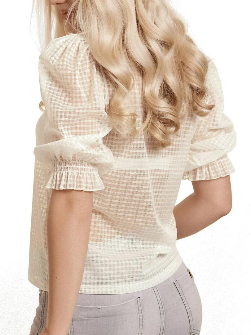 Top transparent manches trois quarts Limitless   Ecru