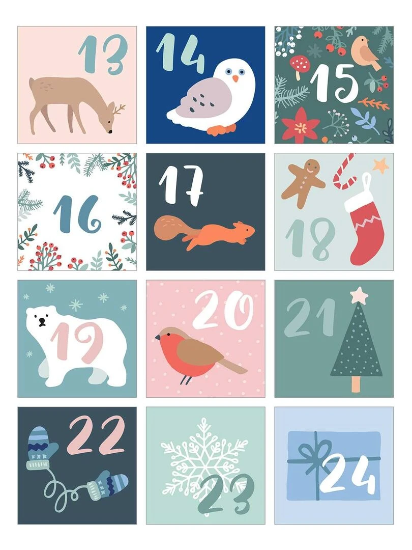 Stickers Carrés Pour Calendrier de l'Avent   Animaux   N/A