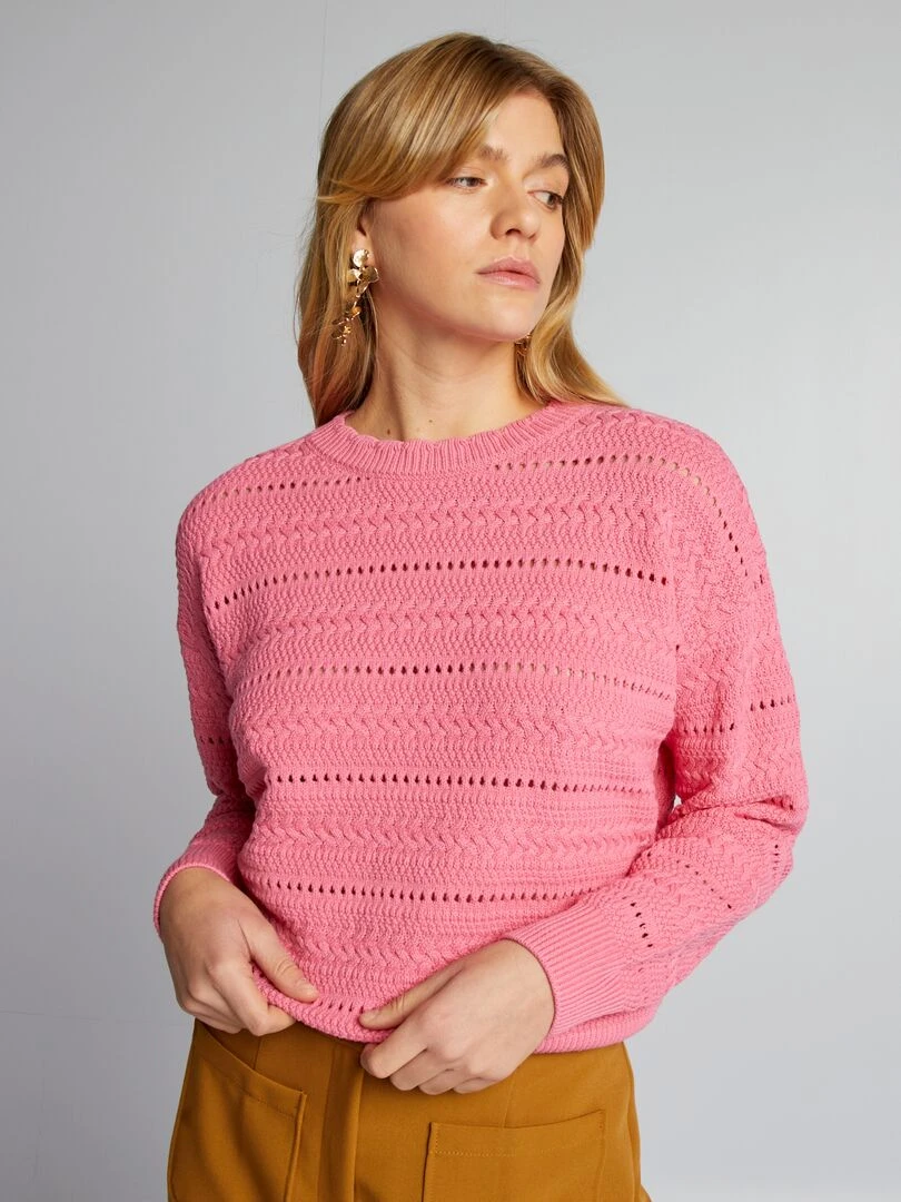 Pull en maille ajourée Rose