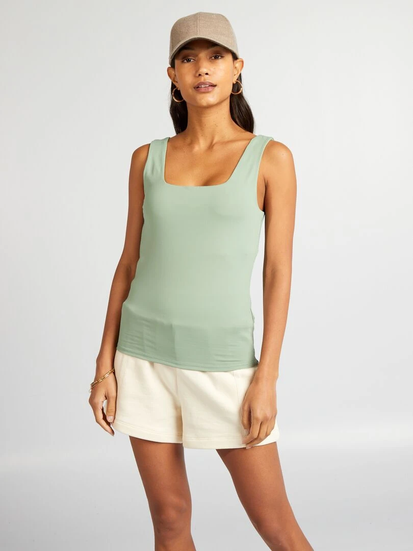 T shirt stretch à col carré   Vert