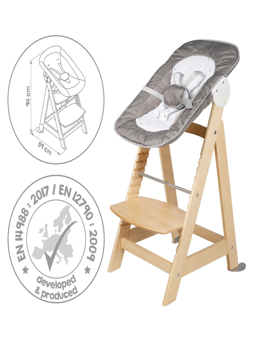 ROBA Chaise Haute Évolutive "Born Up" + Transat "Sternenzauber"   Naturel/Gris Foncé   Gris foncé