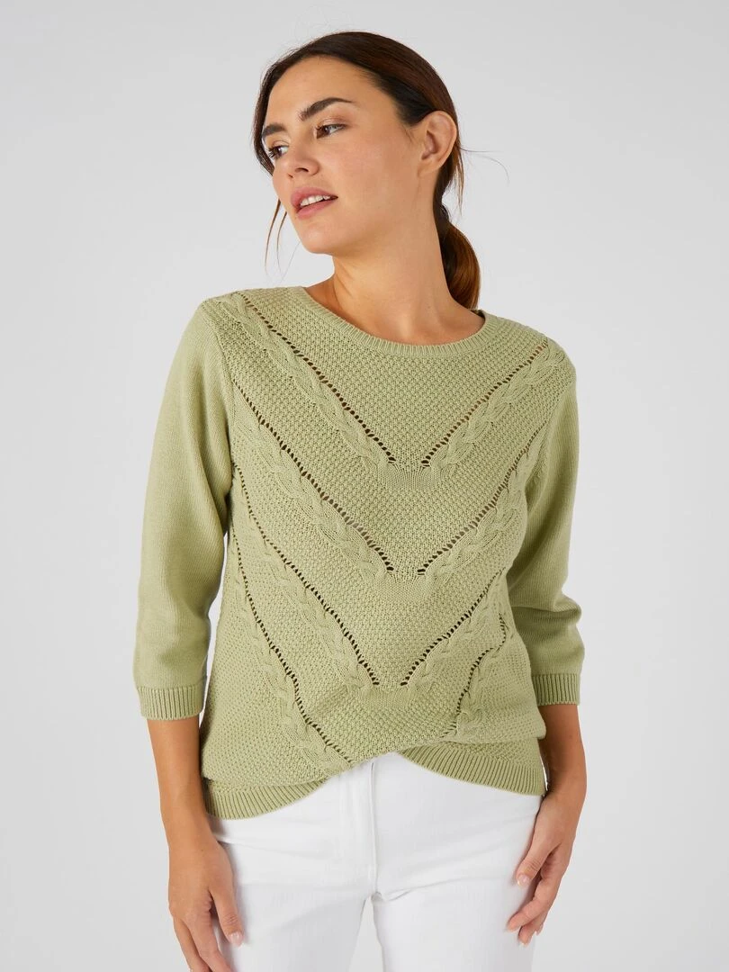 Pull torsadé col rond Damart Vert