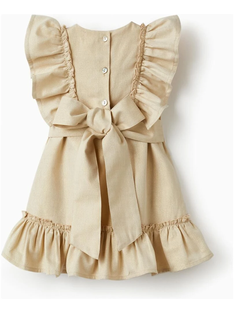 Robe avec Volants et Fils Lurex pour Bébé Fille manches courtes CÉRÉMONIE Beige