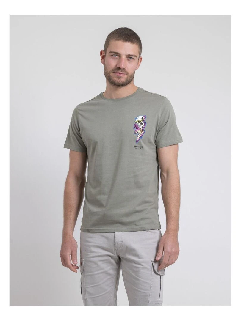 T shirt col rond pur coton NIKISKULL Kaki