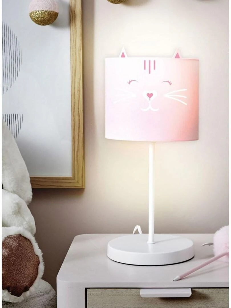 Lampe de chevet enfant chat Rose