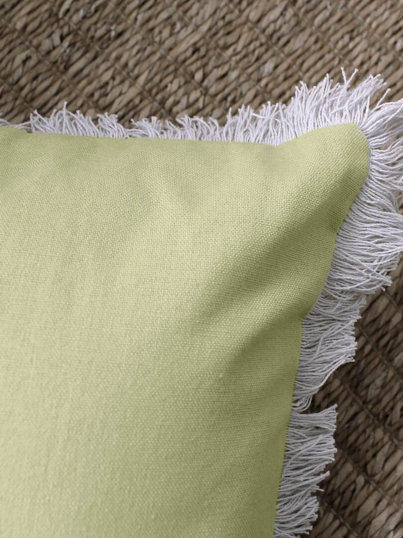 Coussin uni et déhoussable à franges Vert tilleul