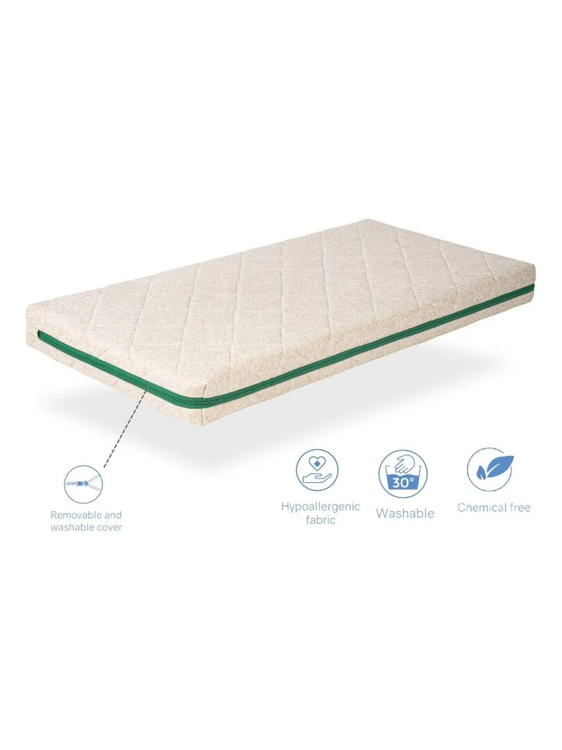 Matelas Latex Epaisseur 11 cm  100% Latex et Coco Naturel Dehoussable.Tissu organic 100%   Marron clair