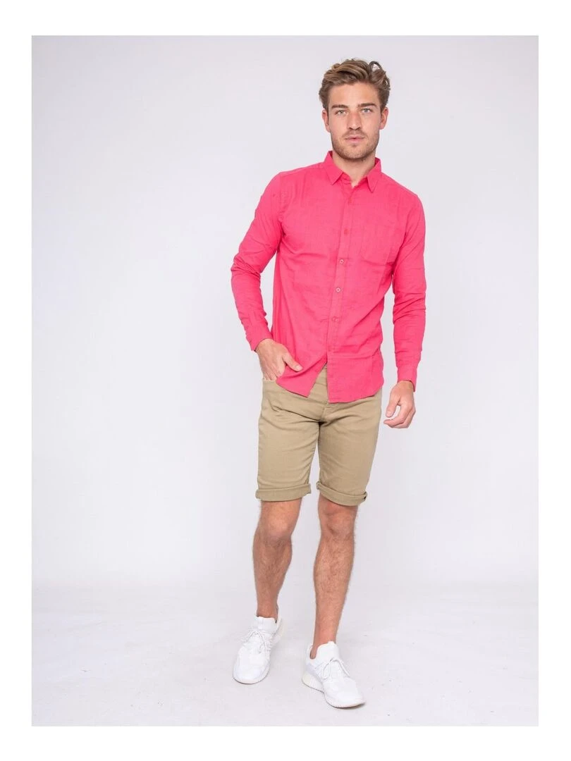 Chemise manches longues lin et coton DALICOT   Rose framboise