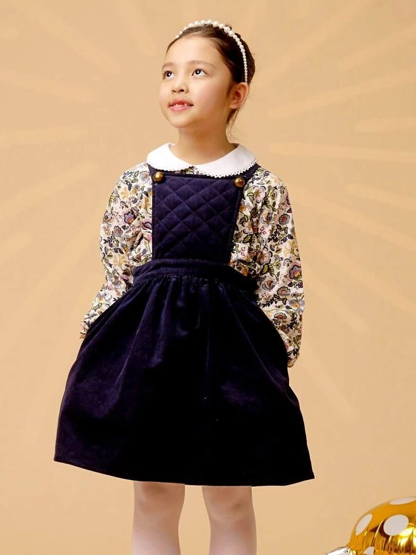 Robe Salopette Fille Velours Bleu Marine ECOLIÈRE 'LA FAUTE A VOLTAIRE' Bleu marine