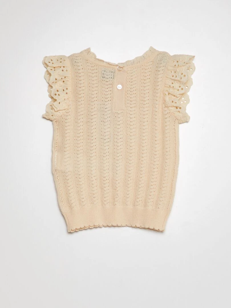 Pull ajouré à manches courtes Ecru