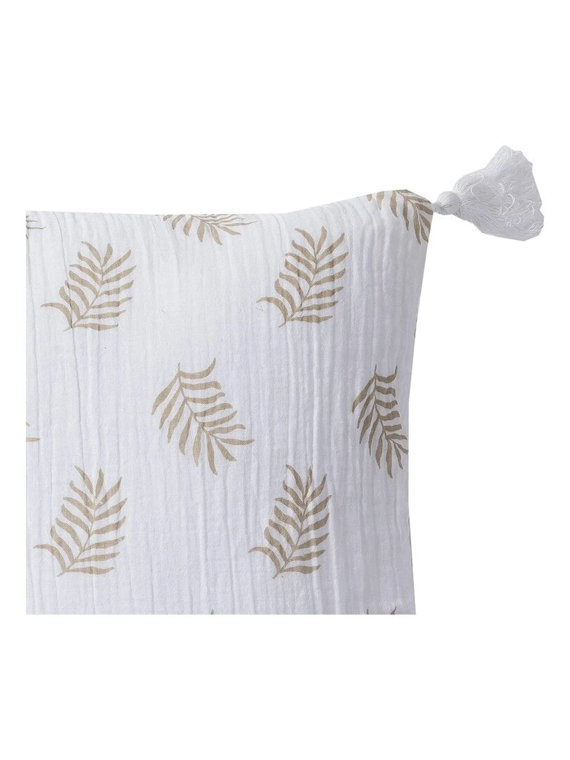 Coussin en double gaze de coton avec imprimé feuillage 'Deko&co'   Blanc Vert