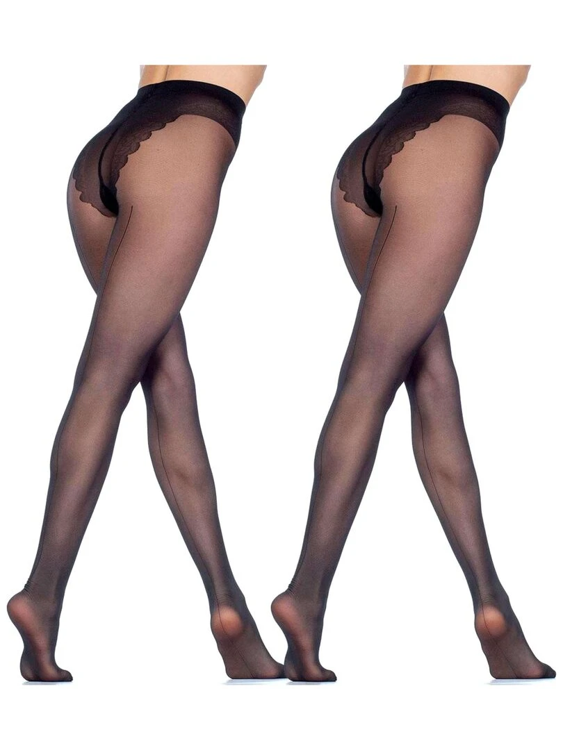 Giulia Chic 20den Collants avec culotte bikini et couture noire (multipack) Noir M Noir