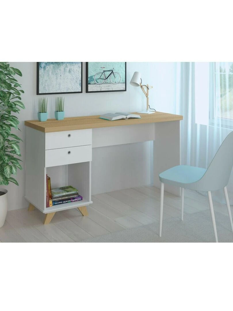 Bureau 2 tiroirs Seamus AKITEN RETAIL Blanc Marron