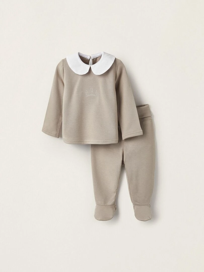 Ensemble de Pull et Pantalon avec Pieds pour Nouveau Né WELCOME HOME Beige clair
