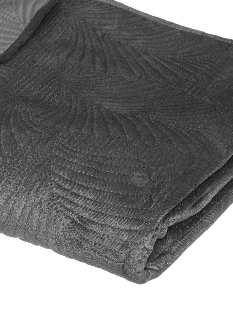 Dessus de lit velours 240x260 feuilles gris foncé   gris anthracite