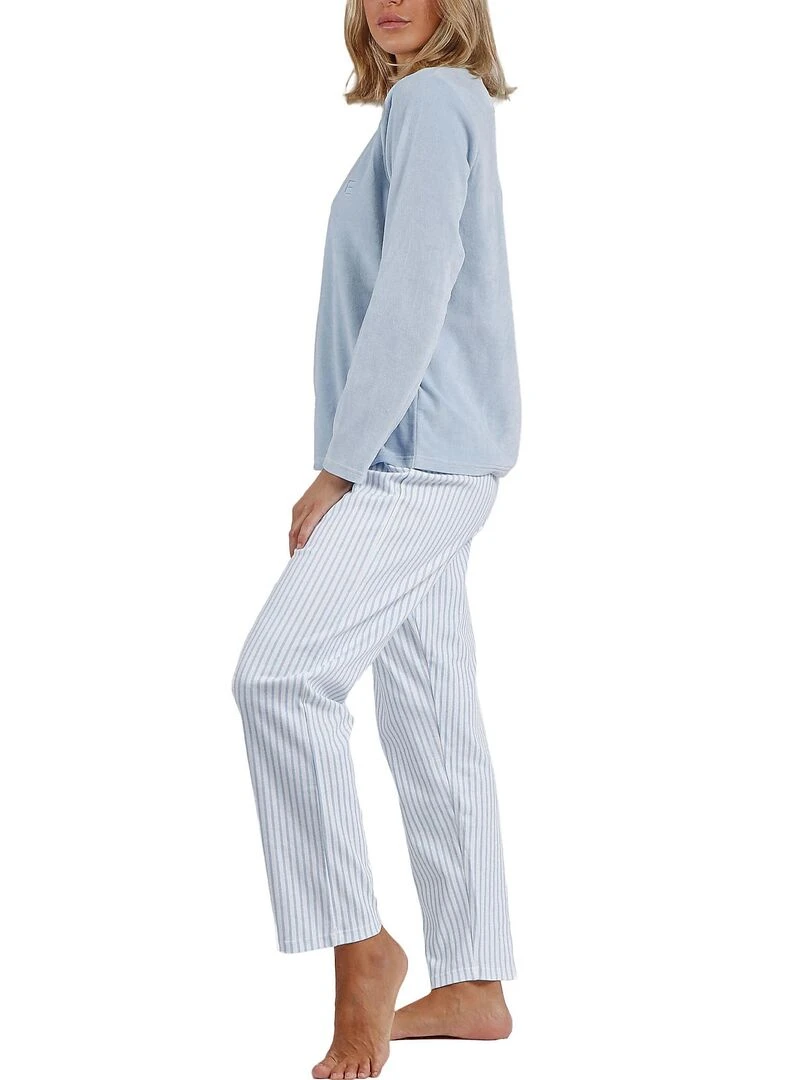 Pyjama pantalon top manches longues Comfort Home   Bleu