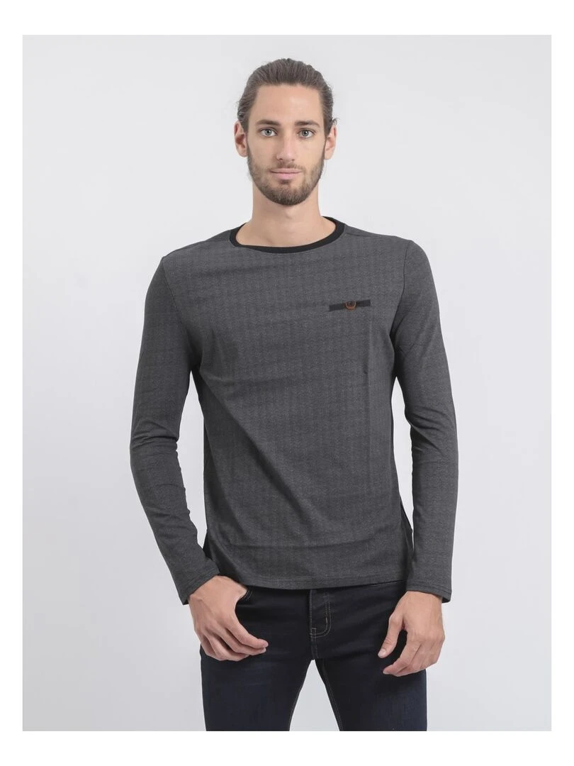 T shirt manches longues col rond pur coton JACOU Noir