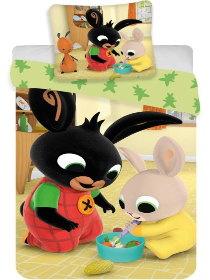 Parure de Lit Enfant Coton Lapin Noir Jaune