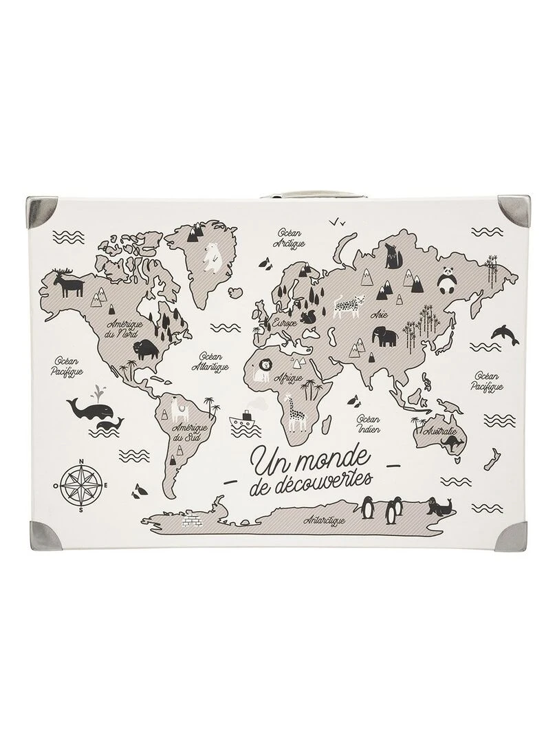 Valise motif monde   Blanc