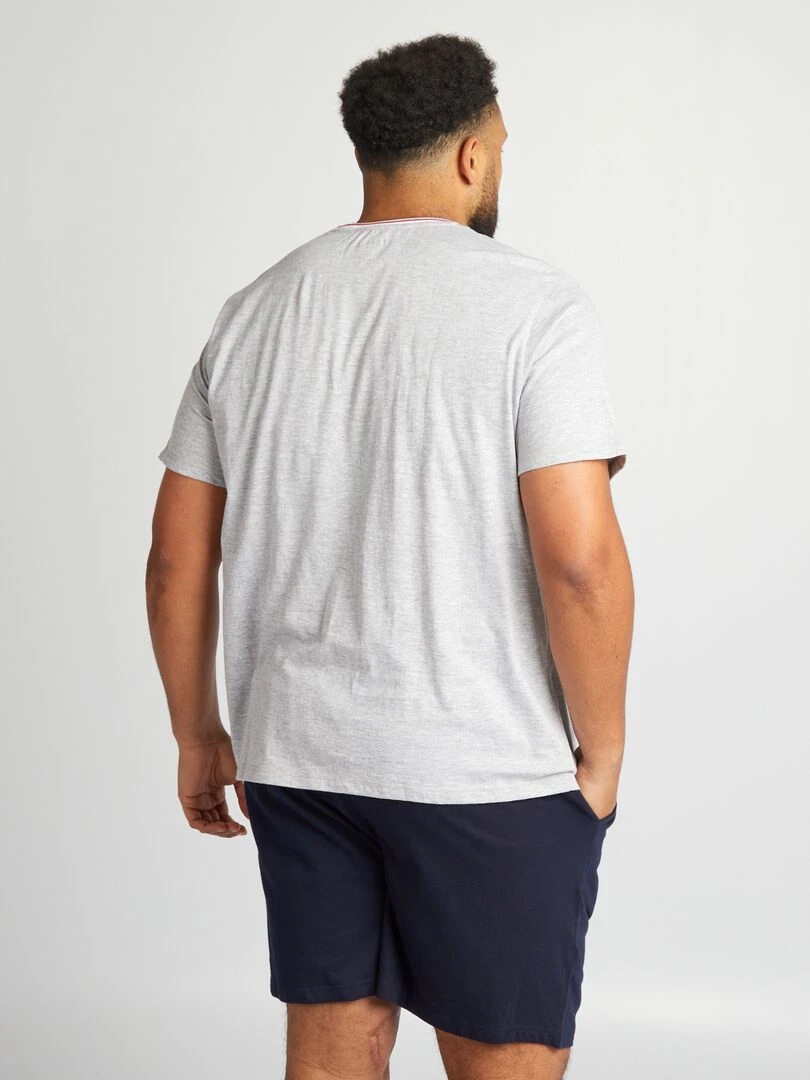 Pyjama court   Tee shirt + short   2 pièces   Gris/bleu marine