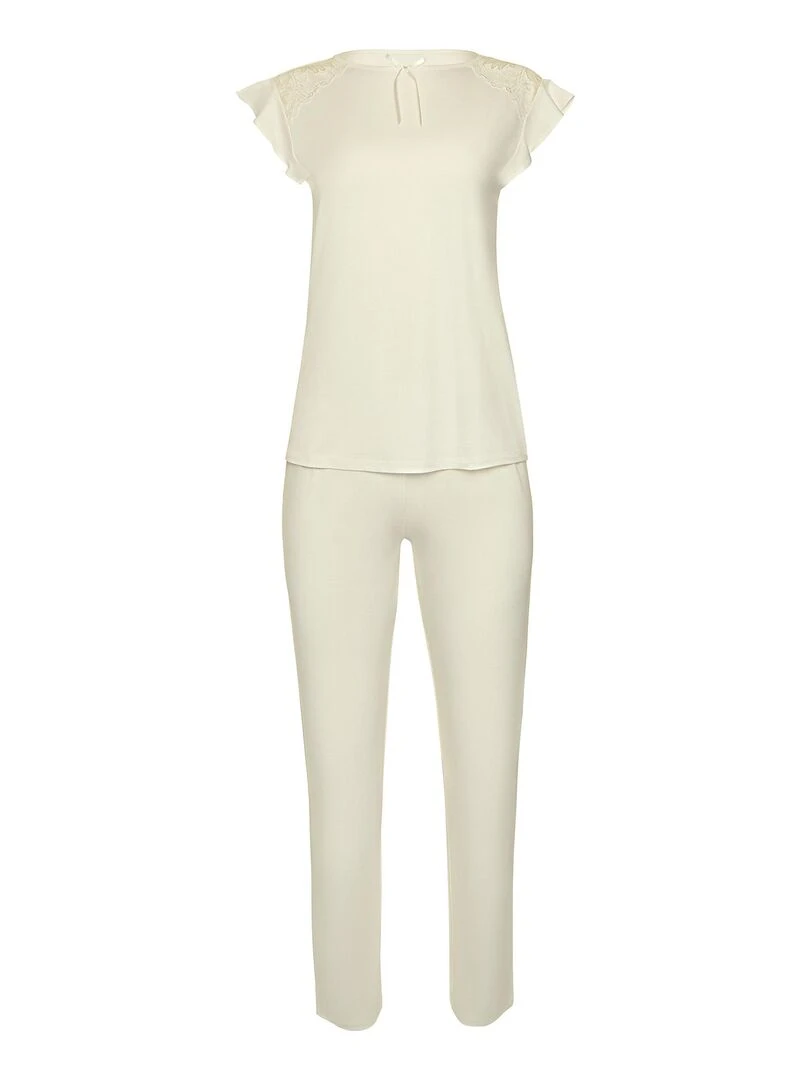 Pyjama pantalon top manches courtes tenue d'intérieur Harvest   Ecru