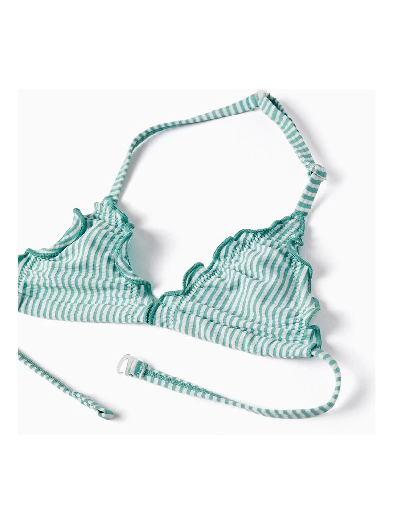 Bikini à Rayures et à Volants pour Fille   Vert