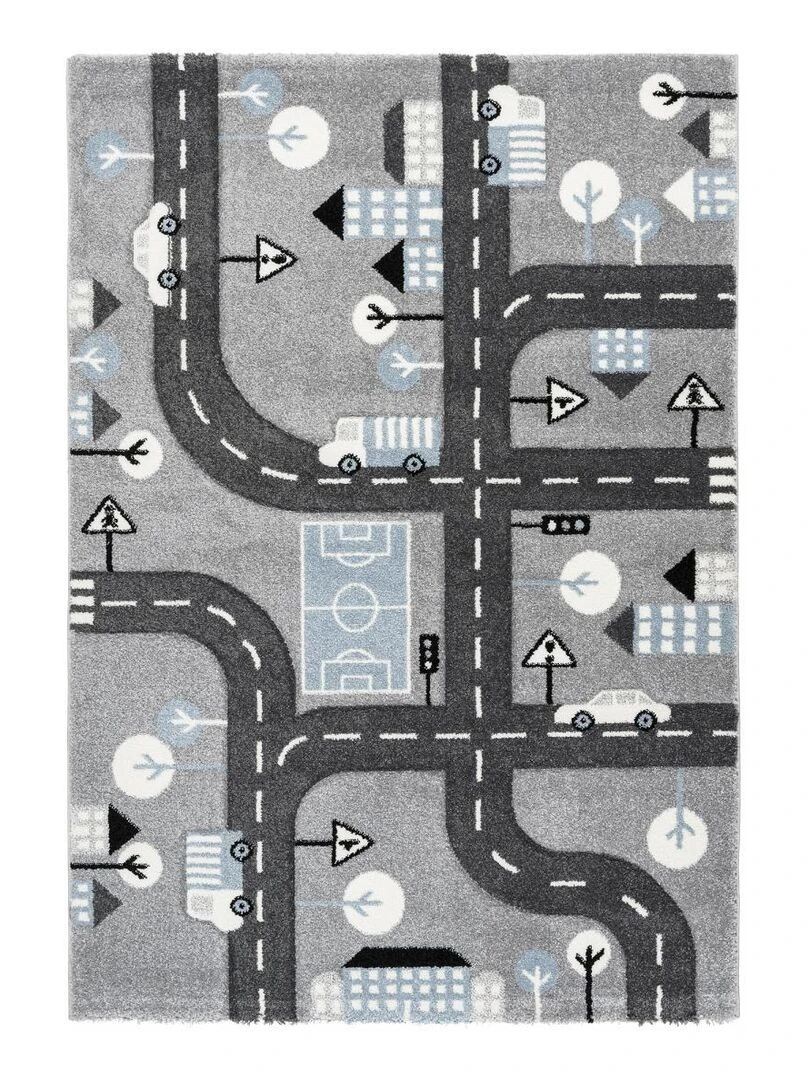 Tapis enfant CITY ROAD LL en polypropylène doux et soyeux Gris