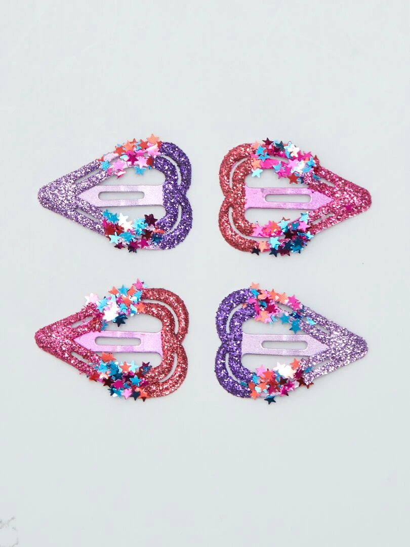 Lot de 4 pinces 'cœurs' Violette/Rose