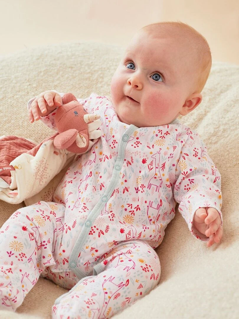 Pyjama 1 pièce fleuri en jersey écru/multicolore Noukie's Rose