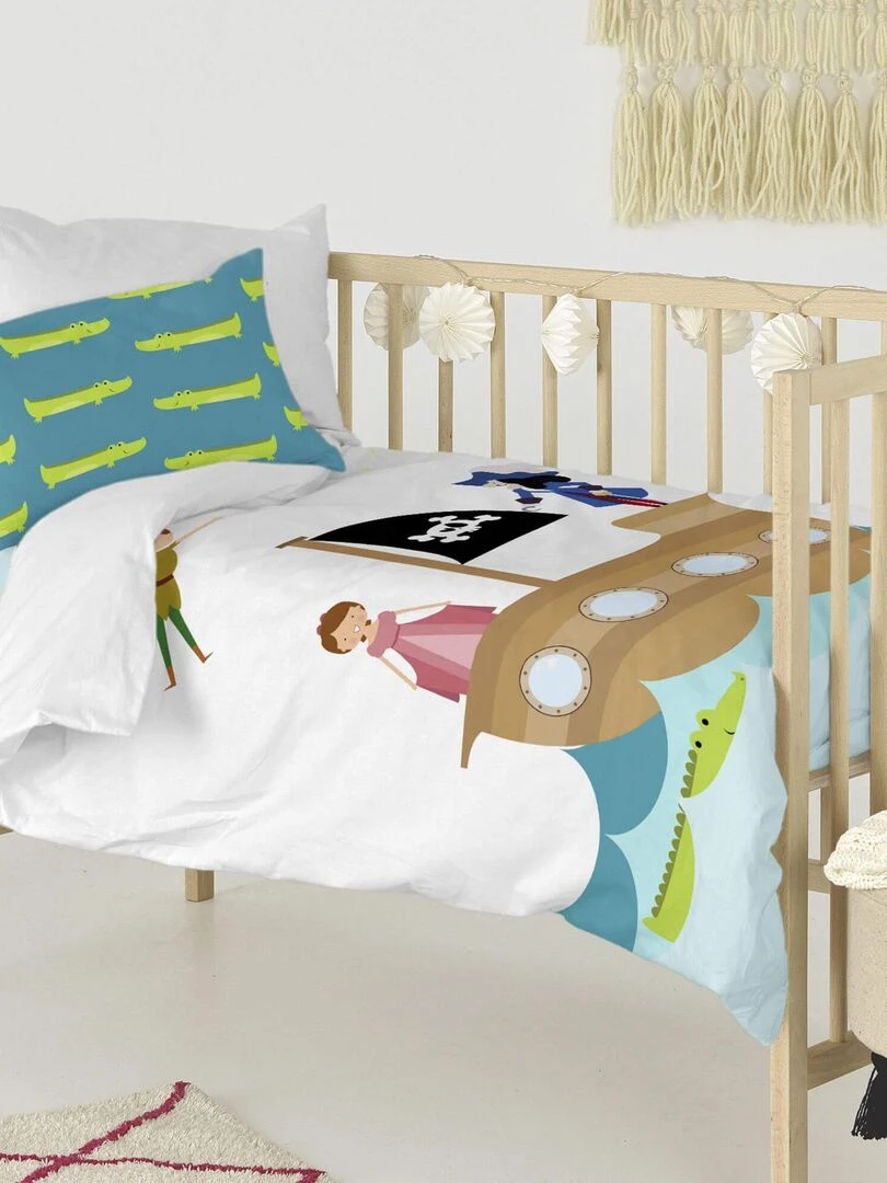 Parure housse de couette 2 pièces Flying boy Lit Bébé "Happyfriday" Bleu Marron