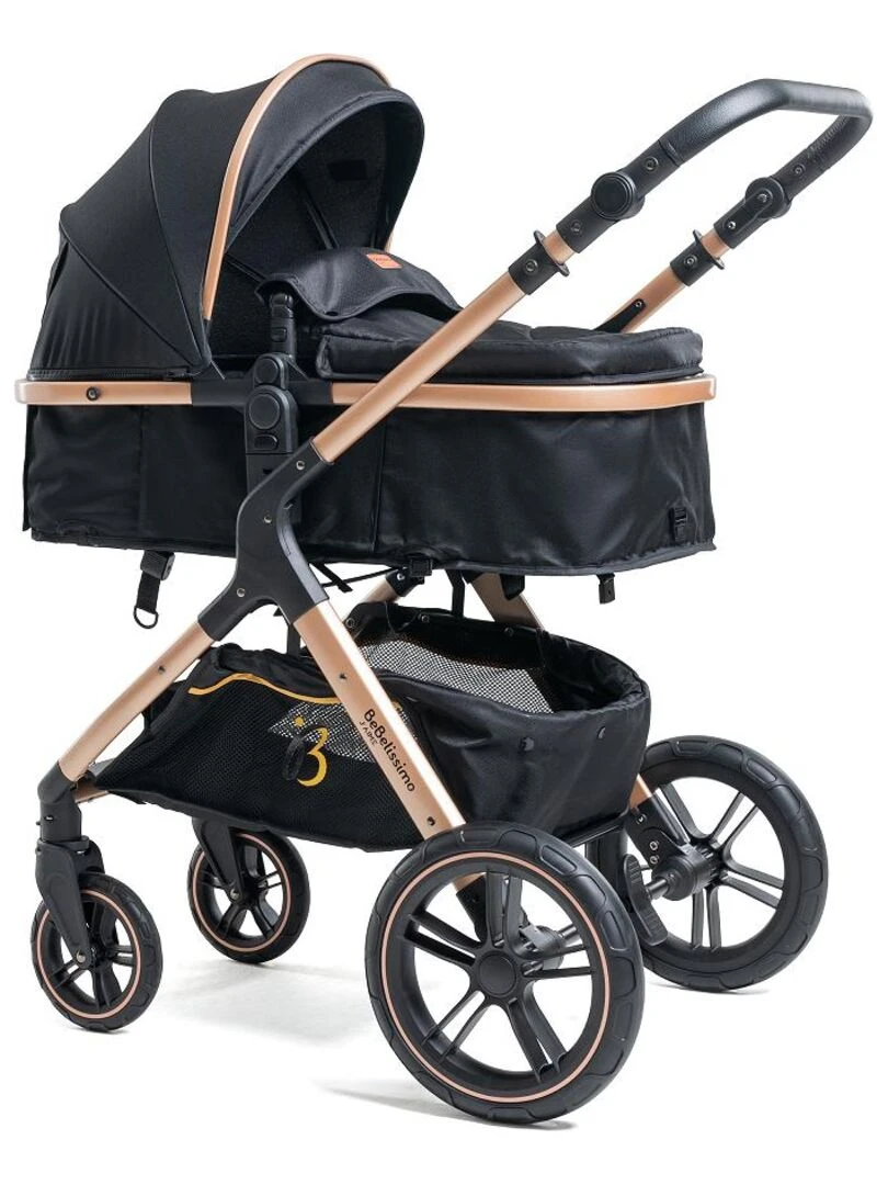Bebelissimo Poussette transformable combinée convertible 2 en 1 poids 0 22kg NYA gold Noir