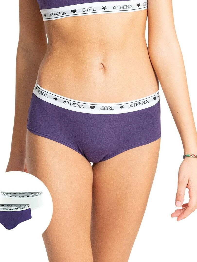 Lot de 2 boxers fille Coton Ultra Doux Fille Blanc Violet