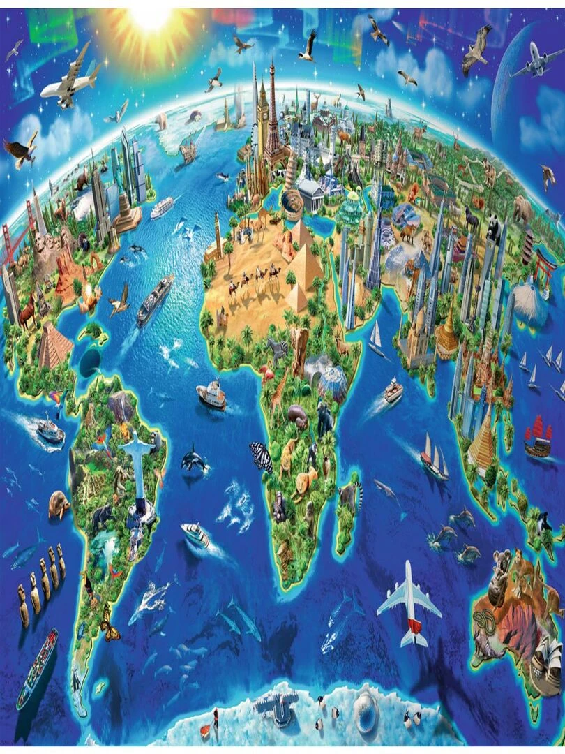 Puzzle 300 p xxl carte des monuments du monde N/A