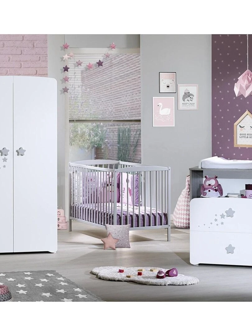 Armoire 2 portes bébé 175x85x56cm en bois blanc   BABYPRICE   Blanc