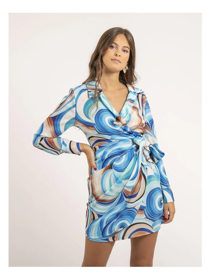 Robe courte portefeuille motifs INDIKA Bleu