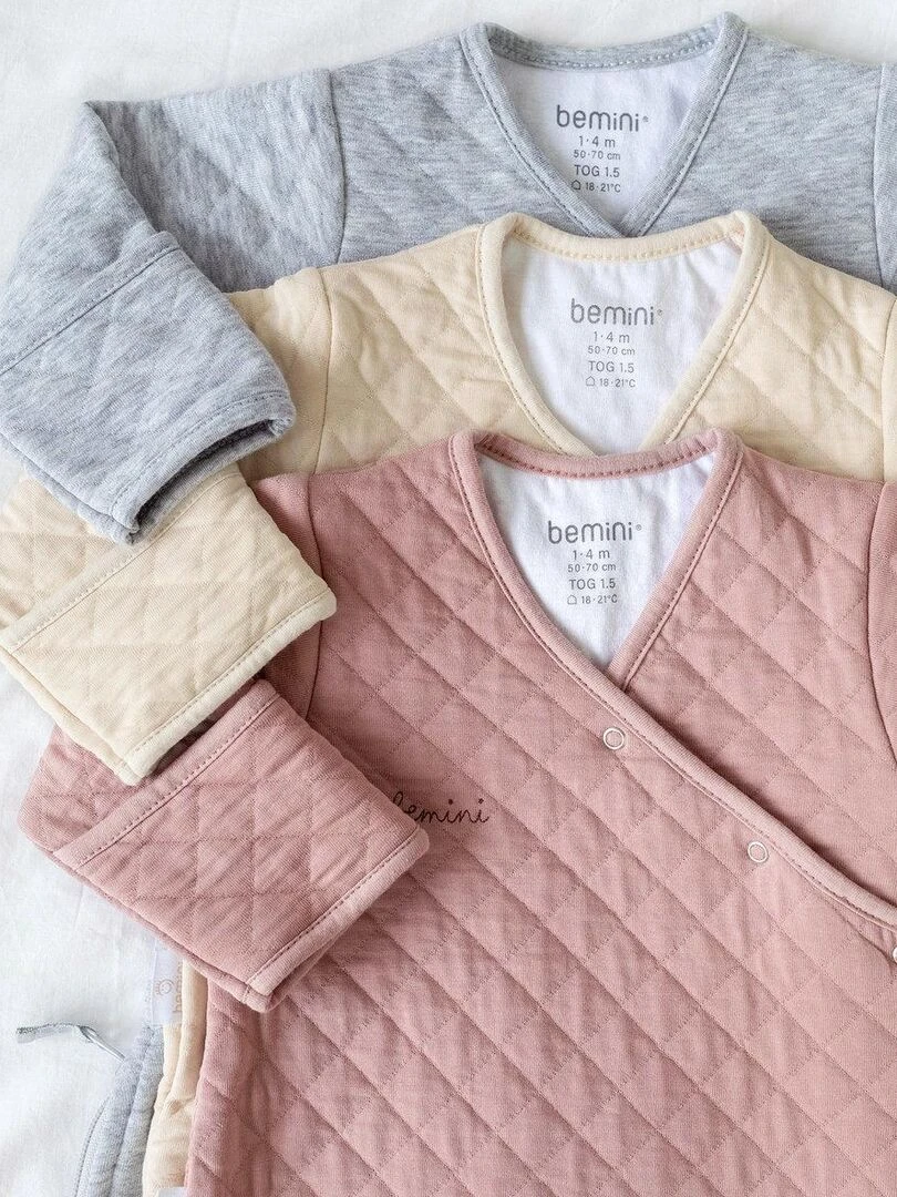 Bemini Gigoteuse  avec moufles Pady quilted jersey   Beige coquille